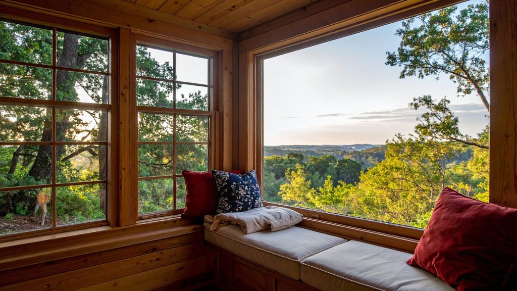 Windows bringing outdoor views into the home.