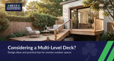 Modern multi level deck with tiered seating and outdoor dining area