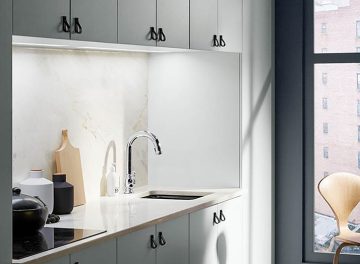 White Marble Cabinets With Lighting - Kitchen Remodeling