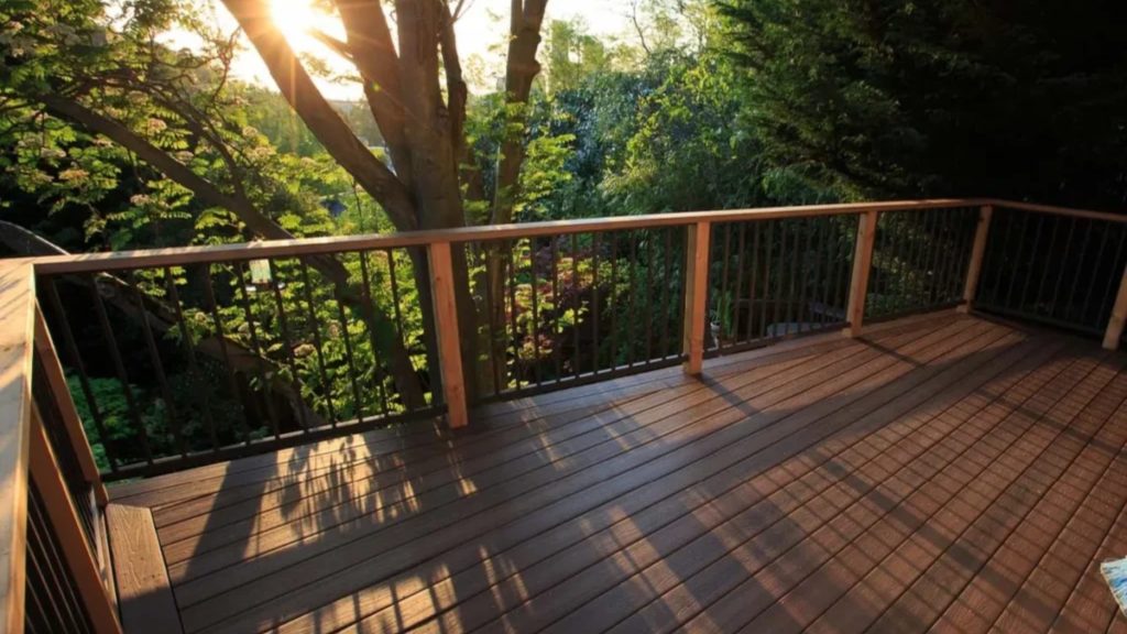 covered deck with natural light and shade South-facing covered deck with natural light and shade