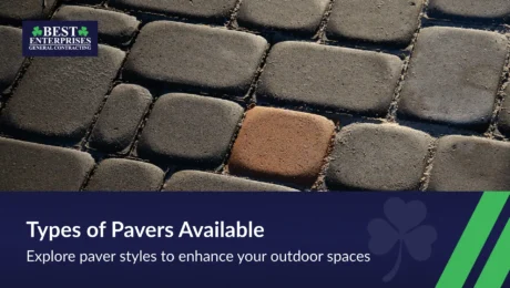 Different types of pavers available for patios, driveways, and walkways