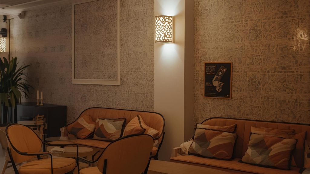 deck furniture lighting Covered deck with outdoor furniture and warm lighting