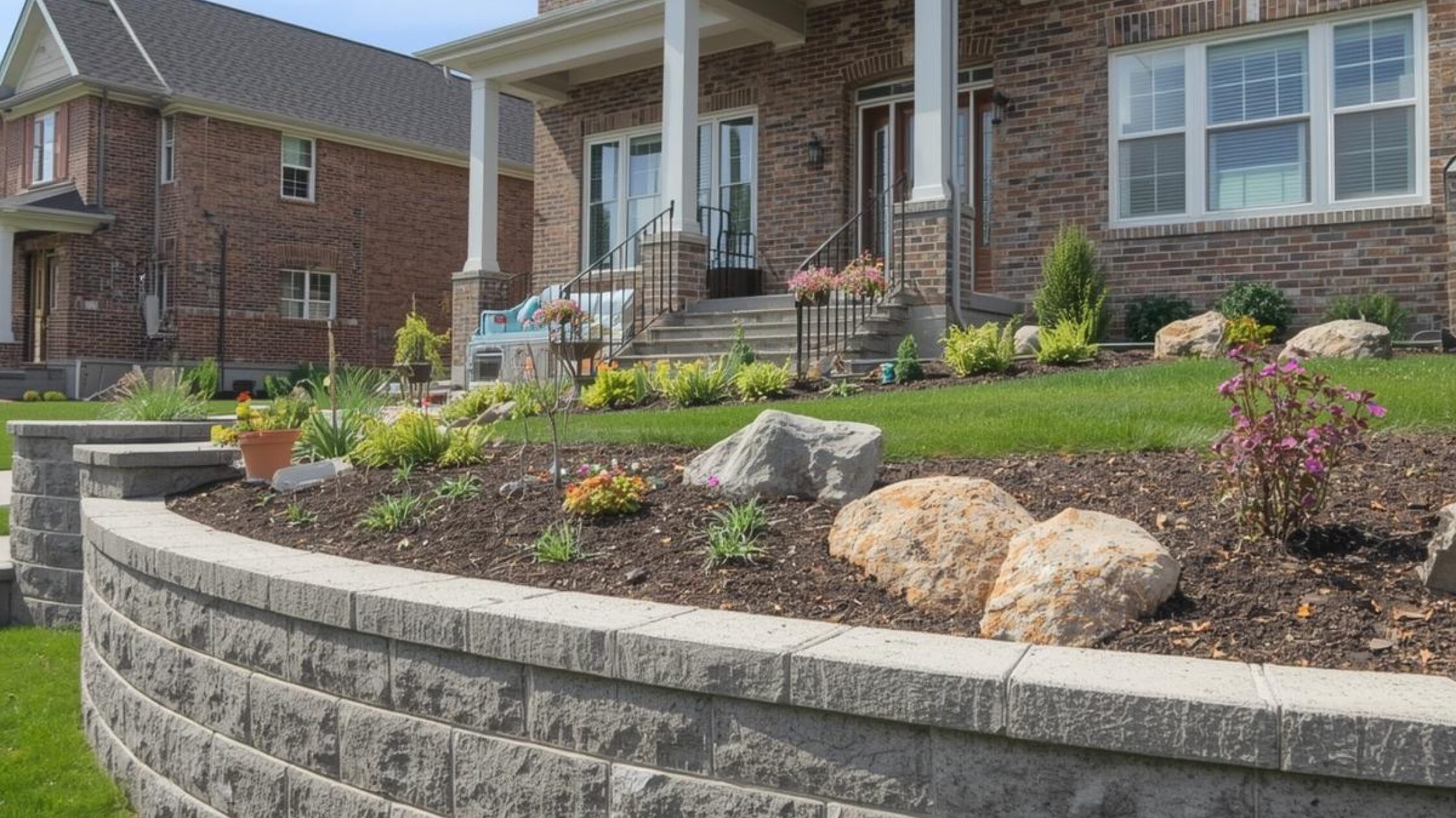 Brick and stone used in structural support walls