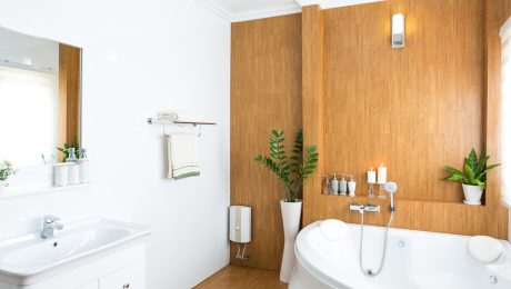 Modern bathroom with stylish color scheme showcasing trendy bathroom color schemes ideas
